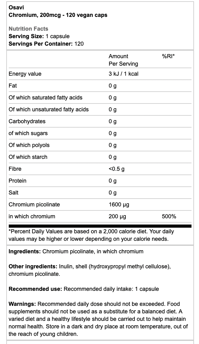 Osavi Chromium 200mcg Vagen Caps